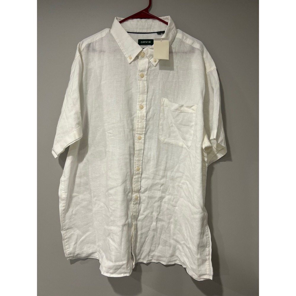 Orvis Mens Performance Linen Short Sleeve Button Down Shirt White RN 70534 XL